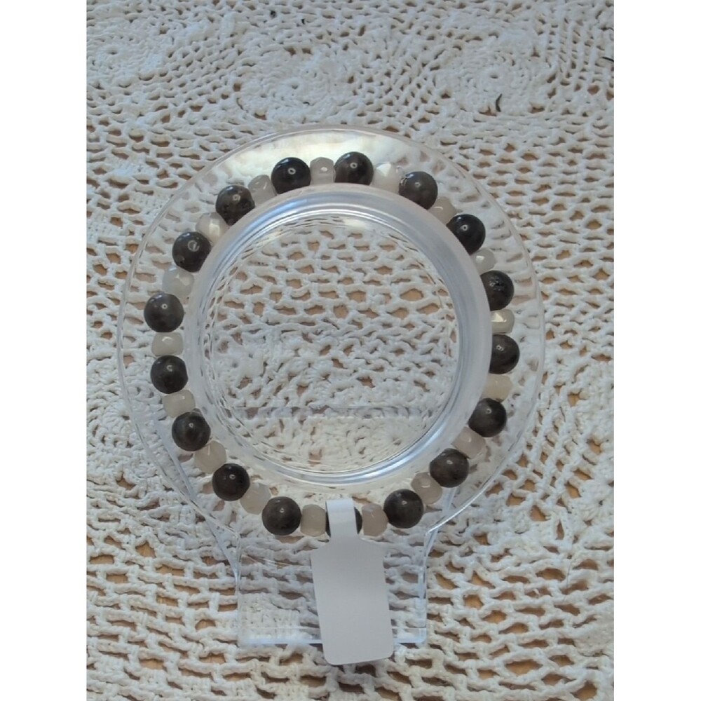 Handmade Chocolate Labradorite And Chalcedony Stretch Bracelet
